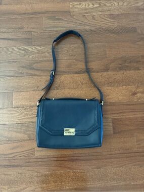 BCBGMaxAzria Navy Leather Shoulder Bag with Gold Hardware